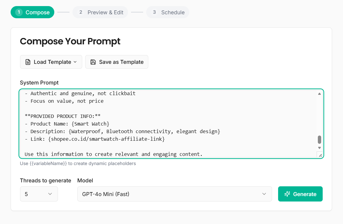 Compose prompt with variables